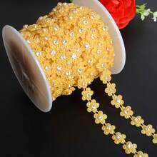 1pc 1.5cm/0.59in Width Elegant Double Line Plastic Plum Blossom Beaded Chain Trim With Rhinestones Garland For Sewing Bridal Dress Decor Weddings Party Home Decor, DIY Creative Decorations, Jewelry Making Kits, Gift Wrap Decoration (91cm/35.8in Per Pack) - Chain - View 5