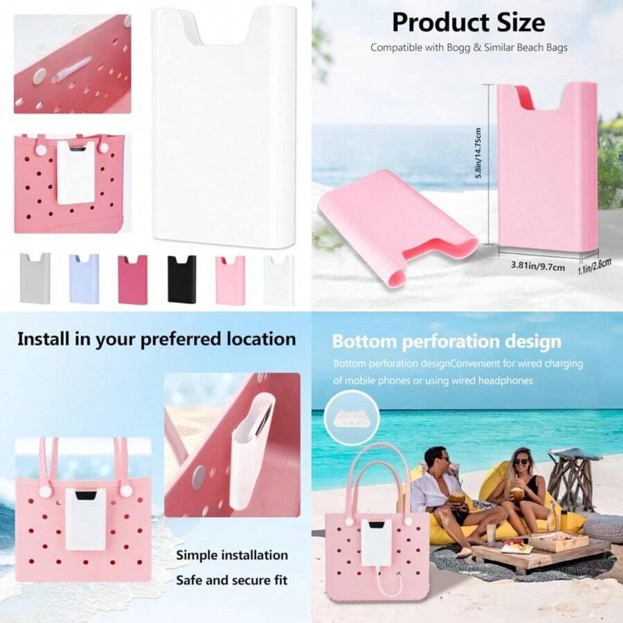 Silicone Phone Holder For Bogg Bags Attachment For Beach Bags Compatible With Most Mobile Phones White - 白色 - 查看 1