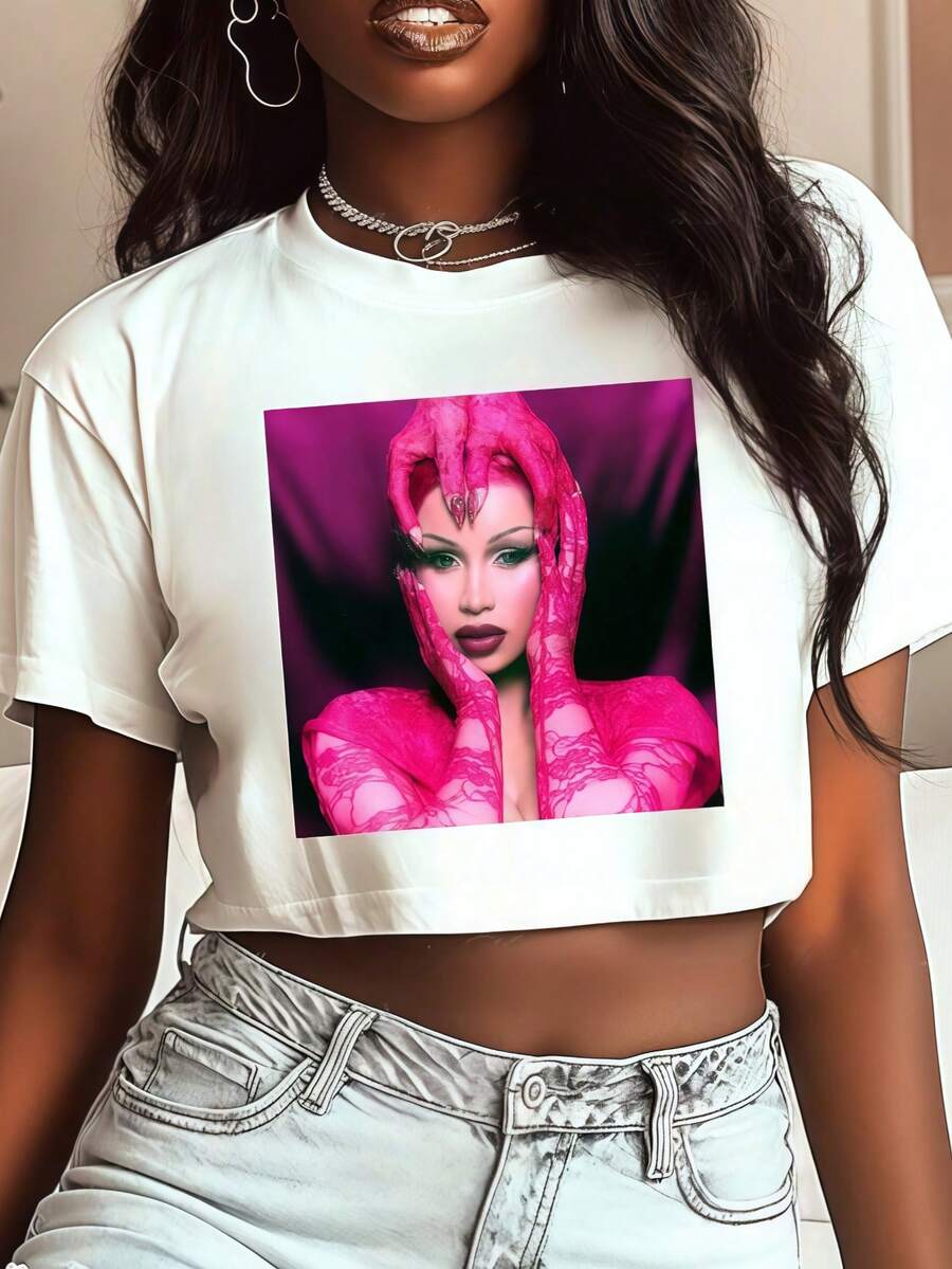 Cardi Am I The Drama Concert TeeHoodieCrop Top Rap Queen Rap Fans - 白色 - 查看 1