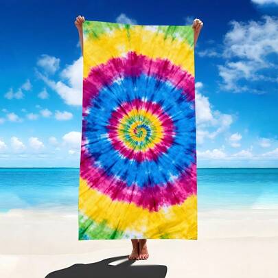 1pc Colorful Tie-Dye Pattern Beach Towel - Super Absorbent Ultra-Fine Fiber, Lightweight, Soft, Quick-Drying, UV Protection, Comfortable, Suitable For Camping, Outdoor Activities, Birthday Parties, Summer Beach Trips