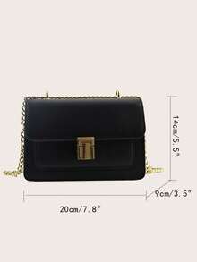 1个黑色PU材质优雅简约金属链条翻盖单肩包，适合女性日常通勤、外出、购物、旅行、聚会、派对、生日礼物，时尚百搭，适合派对和外出场合。 - 黑色 - 查看 3