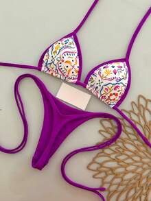 Bộ bikini hai mảnh gợi cảm buộc dây cổ và quần tam giác dành cho nữ, thích hợp mặc đi biển mùa hè. - Nhiều màu - Xem 1