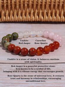 女士同理心守护手链，玫瑰石英、绿帘石、红玉髓、红碧玉，增强自信、勇气，提升能量、活力和健康，瑜伽冥想饰品 - 彩色 - 查看 6