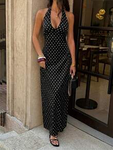 Đầm nữ mùa hè cổ thấp, buộc dây, lưng hở, khóa kéo, chất liệu chấm bi, gợi cảm và thanh lịch, thích hợp cho hẹn hò, du lịch, tiệc tùng, ăn tối, ngày Valentine, sinh nhật và các dịp lễ khác. - màu đen - Xem 6