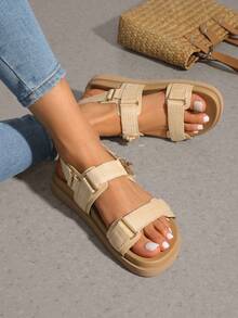 Flat Sandals For Women Comfortable Open Toe Summer Sandals Adjustable Fashion Dress Sandals Dresses For Woman - 米色 - 查看 2