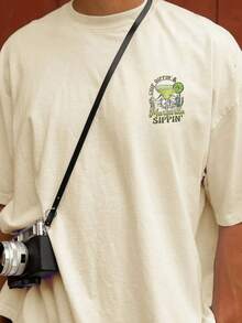 Men's Casual Cocktail Theme Print Minimalist Short Sleeve T-Shirt, Daily Leisure Round Neck - Apricot - View 3