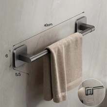 Soporte para toallas de baño, estante para pantuflas sin perforaciones, estante para toallas montado en la pared, barra para toallas, accesorios de cocina y baño X4Z9 - Gris--40CM - Ver 2