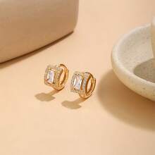 1只镶满水钻的长方形耳环，奢华优雅的锆石耳环，时尚精致轻盈的耳环 - 銀色 - 查看 5