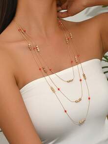 1件性感时尚欧美中东波西米亚风DIY多色串珠项链，新款仿珍珠心形吊坠项链，多心双层项链，多色树脂块配CCB金链项链，四叶五叶幸运花银链项链，仿绿松石珠和玻璃珠三层项链，水钻设计金链双层项链，星形CCB配红色珠子三层项链，女士珠宝项链等等。简约奢华轻盈，可搭配任何日常服装，适合情人节、感恩节、送给女朋友、朋友的礼物。 - 彩色 - 查看 5