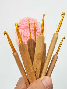 8pcs Carbonized Bamboo Handle Crochet Hooks, Aluminum Oxide Heads Knitting Tools, Handmade Crochet Needles 2.5mm, 3.0mm, 3.5mm, 4.0mm, 4.5mm, 5.0mm, 5.5mm, 6.0mm - Carbonized Gold-headed Crochet Hook - View 4
