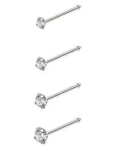 4pcs 1.5/2/2.5/3mm Shiny Cubic Zirconia Nose Piercing Jewelry, I/L/S Shape Nose Bone & Ear Piercing Accessories - Nose Stud Set - View 12