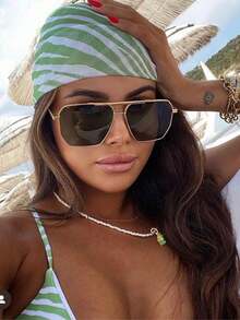 1副女士金属合金飞行员双梁休闲时尚眼镜 - 黑色 - 查看 2