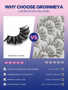 Lasvirey 7 Pairs 5D Fluffy Faux Mink Lashes Cat Eye Eyelashes Wispy Volume Eye Lashes Clear Band Flase Lashes Enlarged Eyes Slim And Long Full Strip Lashe For Rhinestone - View 5