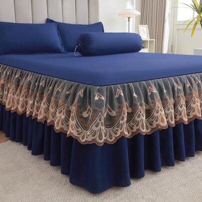 3pcs Bedskirt Set (1 Bedskirt + 2 Pillowcases, No Pillow Insert), Solid Color Bedskirt With Anti-Slip, Suitable For Bedroom And Guest Room, Machine Washable