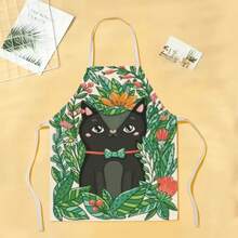 1pc Floral & Cat Pattern Apron, Creative Funny Fashionable Printed Apron, Home Cleaning Apron, Easy Clean Kitchen Cooking Apron, Creative Home Apron - Multicolor - View 14