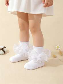 4 Pairs Girls' Sweet Cute Solid Ruffle Trim White Ankle Socks, Suitable For Girls' Daily Life And Outdoor Activities - Multicolor - View 10