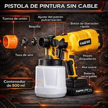 800ml Pistola Para Pintar 550w Inalámbrica Con 2 Baterías - Amarillo - Ver 8