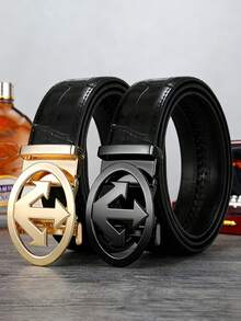 男士竹纹压花PU皮带，配箭头圆形自动扣。皮带扣有金色、银色和黑色三种镀层可选，皮带本身则有黑色和棕色两种颜色。这款皮带采用可调节棘轮设计，风格奢华商务休闲，是父亲节和周年纪念日的理想礼物。 - 彩色 - 查看 1