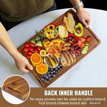 1 件装大型加厚木质砧板，边缘光滑圆润，配有结实手柄，带有导流槽防止汁液溢出，非常适合处理肉类、奶酪、面包、蔬菜、水果——是家庭和专业厨房的完美厨师礼物（红木色） - 金色 - 查看 10