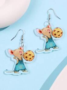 1对可爱创意趣味校园系列老鼠手拿饼干亚克力吊坠耳环，适合教师和学生日常佩戴，可作为礼物饰品 - 彩色 - 查看 4
