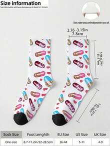 1 双 360 男士袜子 – 趣味十足的全印花，印有个性药丸、爱心图案，柔软舒适，弹性极佳，这款时尚休闲街头嘻哈 360 袜子非常适合用作压缩装备、情人节袜子或宽松的孕妇袜。 - 彩色 - 查看 6