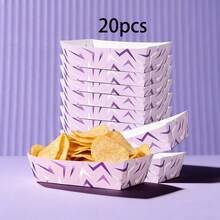 10/20/50pcs, Purple Lightning Pattern Party Fry Boxes, Paper Popcorn Boxes, K-Pop Themed Paper Snack Trays,Disposable Paper Boat-Shaped Food Trays For Dancers & Singers, Purple Paper Food Trays For Birthday Party,Chips Fries Serving Supplies - View 9