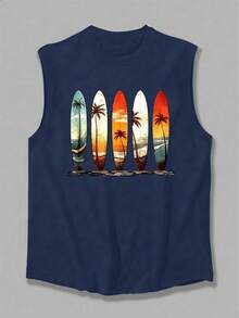 1 chiếc áo tank top nam mùa hè in họa tiết cổ tròn kiểu dáng thường ngày - Màu xanh hải quân - Xem 2