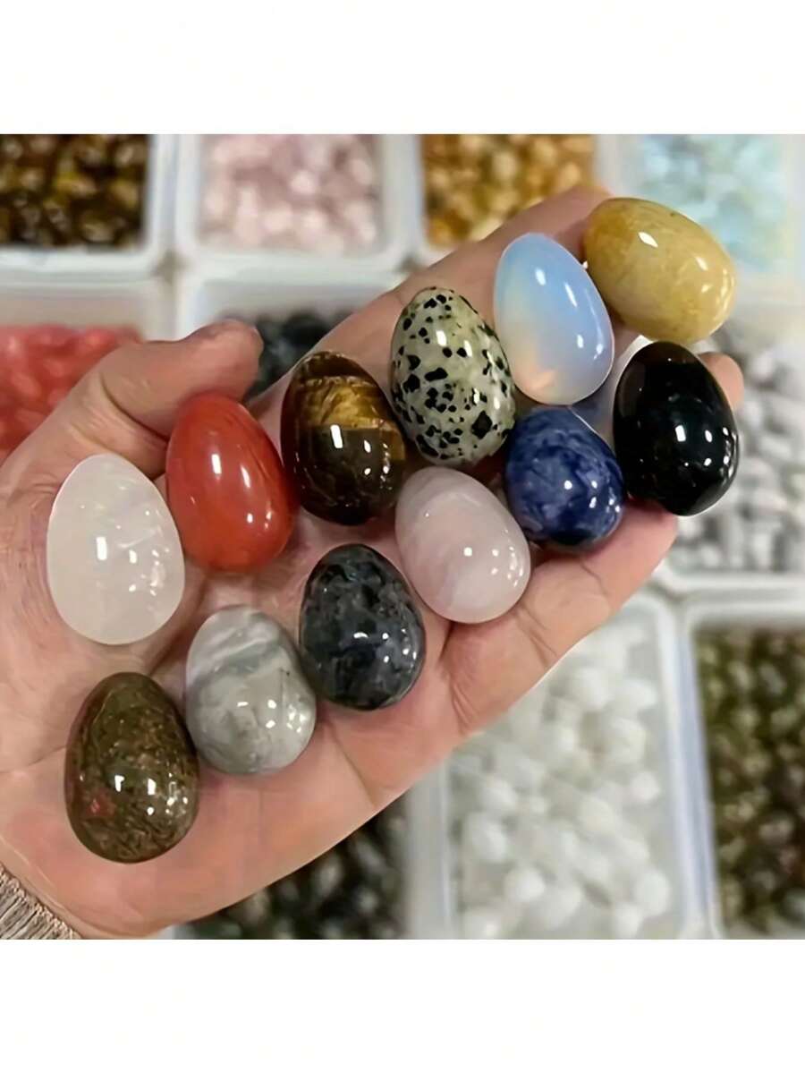 10颗/1颗复活节彩蛋形状天然水晶石，材质多样，椭圆形装饰石，家居装饰，风水摆件，水晶疗愈石，收藏级宝石工艺品，桌面镇纸，礼品，抛光水晶，DIY装饰，适用于家居装饰、桌面配件、水族箱装饰，馈赠亲友，生日礼物