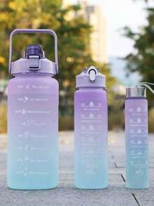 3个/1个 2升或750毫升或300毫升大容量渐变色水瓶，运动健身便携式吸管杯，适合家庭和旅行户外使用，学生运动水瓶，便携式户外渐变色塑料杯，大容量水瓶。 - 彩色 - 查看 12