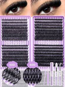 640PCS/1280PCS Individual Cluster False Eyelashes, High Capacity Lash Clusters Kit, 50D+60D+80D+100D D/DD-Curl Voluminous, 0.31-0.63inch, DIY Lash Clusters, Faux Mink Eyelashes, Fluffy Wispy Lashes, Natural Look, Thick & Long, Super Soft & Lightweight, Reusable, Single Strand Segmented Lashes, Lash Extension Kit With Makeup Tools, Includes Lash Glue, Tweezers & Brush, Suitable For Beginners For Daily, Wedding, Party, Music Festival, Mother's Day, And Other Occasions - 紫色 - 查看 5