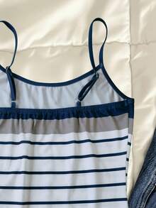 Y2K 时尚休闲蓝白条纹印花吊带上衣，度假必备夏季单品。 - 彩色 - 查看 6