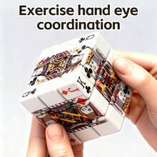 3x3 Poker Playing Card Cube Puzzle – UV-Printed Speed Cube, Smooth Turning Brain Teaser, Durable ABS Magic Cube Toy For Adults, Stress Relief Gift Puzzle - Multicolor - View 2