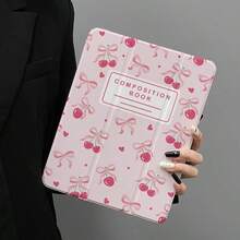 粉色樱桃蝴蝶结笔记本保护套，自动唤醒/睡眠三折支架，防震，带笔插，适用于 10/Air 5/11 M3/Pro 11 - 粉色 - 查看 2