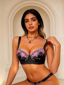 Temptuelle Đồ lót nữ ren đen gợi cảm Peach Girl, có gọng, nâng đỡ và thoải mái. - màu đen - Xem 2