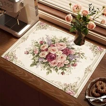 1pc Absorbent Drying Mat, Traditional Pattern, Kitchen Decor, Coffee Machine Mat, Handmade Coffee Pot Draining Pad, Kitchen Floor Mat, Dining Table Mat, Kitchen Counter Dish Drying Mat, Breakfast Mat, Heat-Resistant Anti-Slip Draining Mat, Diatomite Draining Mat, Hides Stains, Super Absorbent Kitchen Mat, Easy To Clean Dish Rack Mat, Suitable For Kitchen, Dining Table, Coffee Shop, Bar, Holidays, Parties, Home Decor, Mother's Day Gift - Multicolor - View 5