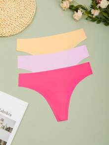 MLeyhoice 3pcs/Pack Women's Seamless Solid Color Panties, Mixed Colors, Anti-Exposure Medium Coverage, Suitable For Yoga And Daily Wear, Comfortable - Multicolor - View 6