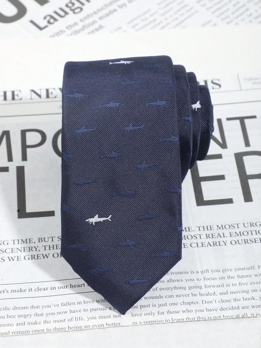 1pc Navy Blue Handmade Necktie, Versatile Minimalist Fashion Accessory - Multicolor - View 1