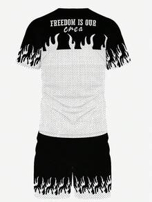 Men's Printed Short Sleeve T-Shirt + Shorts Set, Casual Sportswear, Breathable Outdoor Leisure Men's T-Shirt And Knee-Length Pants Set, Summer Outfit Perfect For Weekend Casual Wear, Running, And Fitness - style - 查看 6
