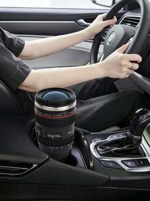 400ml Stainless Steel Travel Coffee Mug With Lid, Camera Lens Shaped, Black Couple Design, Ideal Gift For Photography Enthusiasts - Black - View 2