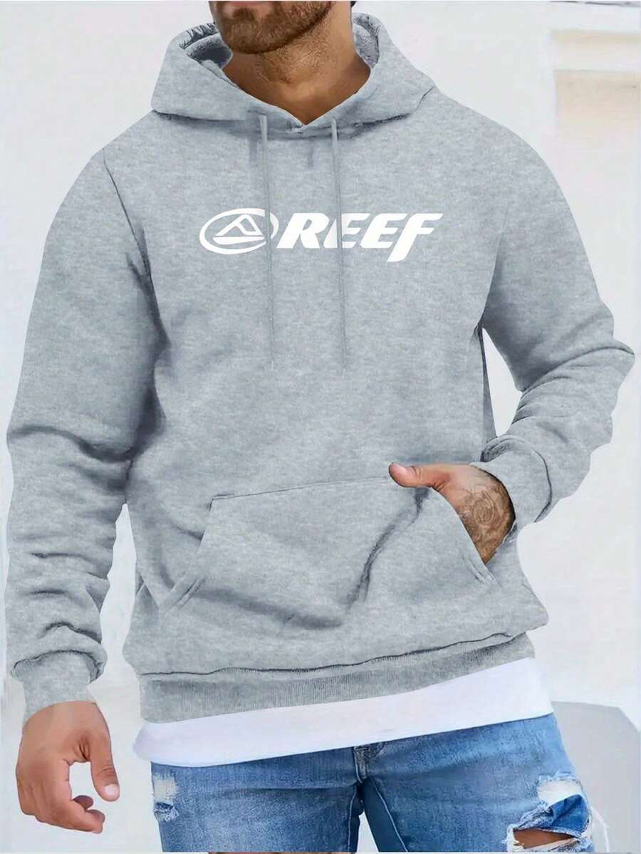 Men's Kangaroo Hoodie Reef Sweatshirt, Cotton, Adjustable Hood And Pocket, Casual And Stylish Style. - Xám - Xem 1
