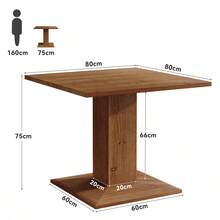 LITTLE TREE 31.5" Solid Wood Square Dining Table For 4, Rustic Small Kitchen Table With Sturdy Pedestal Base, Walnut - Light Brown - View 2