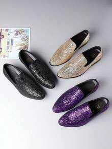 1 Pair Men's Elegant Sequin Slip-On Loafer Shoes For Nightclub Party Old Money Chic Autumn - Multicolor - View 5