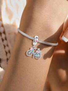 1pc 925 Sterling Silver Fashionable Bicycle Bead, Suitable For Making Bracelets And DIY Women Jewelry - Silver - View 5