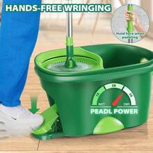 Spin Mop And Bucket System With Wringer Set Floors Cleaning, 6 Refill Wet Mop Pads - Single - View 3