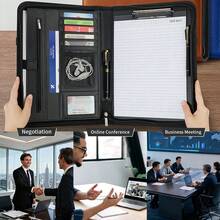 Piorlado Business Padfolio Folder With Handle And Zipper,Document Organizer With Pockets Letter Size A4 Writing Pad Notepad Padfolio - A - View 7