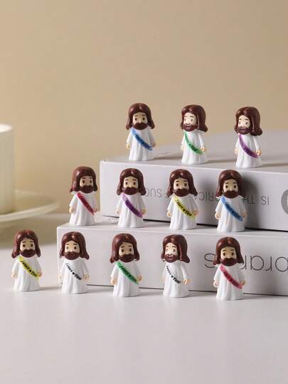 5pcs/15pcs/30pcs Mini Jesus Figurines, Bulk Assorted Color Resin Jesus Figurines, Suitable As Religious Theme Hiding Gifts For Easter Eggs, Cartoon Decor Gifts