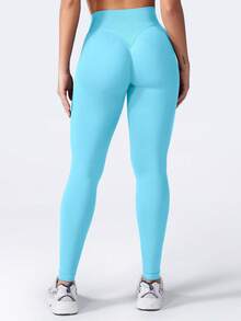 VOYJOY Women Seamless Impact Leggings Scrunch Workout Leggings Medium Waist Tummy Control Butt Lifting Gym Yoga Pants Fall Clothes For Women  Black Leggings - xanh nhạt - Xem 7