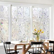 SHAWULA Static Cling 3D Stained Glass Window Film, Rainbow Tulip Privacy Sun Blocking Anti-UV Heat Control Reusable For Home Office 17.7x80 Inch - Champagne - View 7