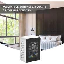 1台优质空气质量监测仪 - 可精准检测二氧化碳、一氧化碳、PM2.5、PM10、甲醛、总挥发性有机化合物，配备大尺寸液晶显示屏、实时气体分析仪和先进的二氧化碳传感器技术，适用于家庭和办公室使用。 - 彩色 - 查看 10