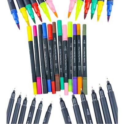12pcs Double-Headed Watercolor Pen Soft Wool Water-Based Marker Pen Painting Marker Pen Gouline Pen Student Art Pen